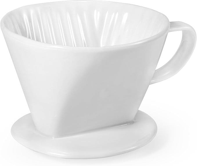 Pour Over Coffee Dripper, Ceramic Pour Over Coffee Maker with 3 Holes Flat Bottom, Easy Manual Brew Maker, Porcelain Slow Filter Cone for Travel, Camping, Office, Home, White