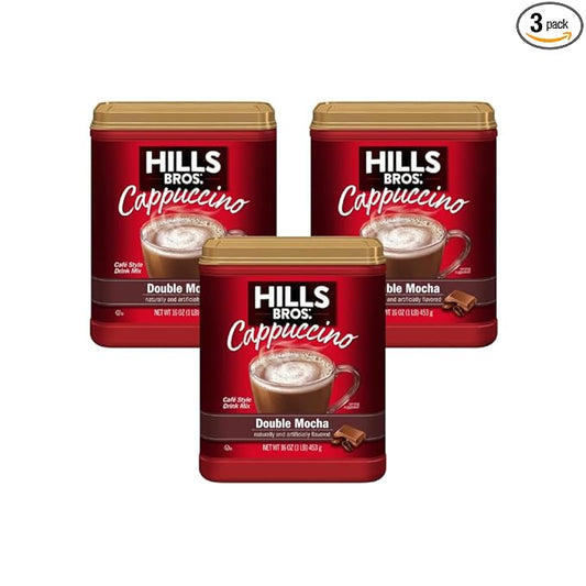 Hills Bros. Instant Cappuccino Mix, Double Mocha 16 Ounces- Frothy, Decadent Cappuccino with a Deep, Rich Chocolate Flavor (Pack of 3)
