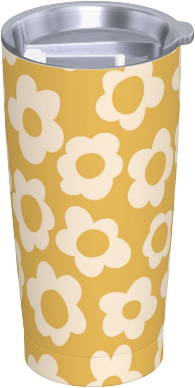Vintage Groovy Flowers 20oz Stainless Steel Insulated Tumblers Travel Mug Cup Leakproof Gift For Men Women Hot & Cold Drinks Splash-Proof Lid Metal Straw and Brush