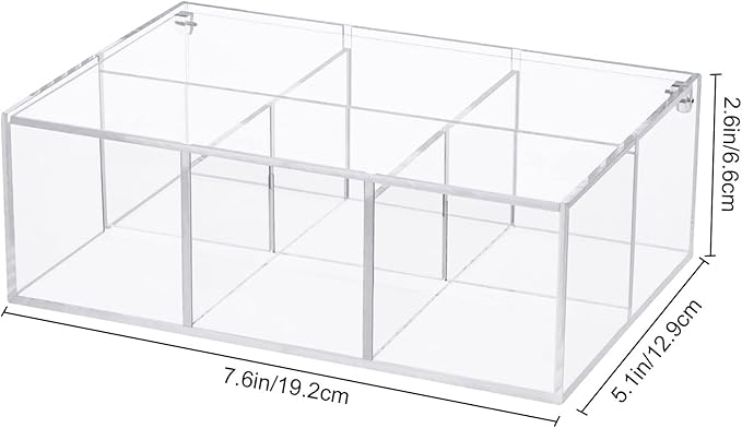 Yeeco Clear Acrylic Capsule Holder with Lid 6 Section Plastic Drawer Box Organizer 7.6”×5.1”×2.6” 6 Compartments Desk Cube Containers for Jewelry，Candy，Coffee，Make Up Accessories