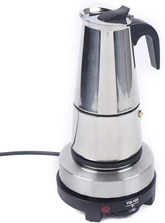 Stovetop Espresso Maker, Stainless Steel Moka Pot Coffee Pot Mocha Greca Machine Maker Multifunctional Moka Pot for Home and Camping (6 Cup)
