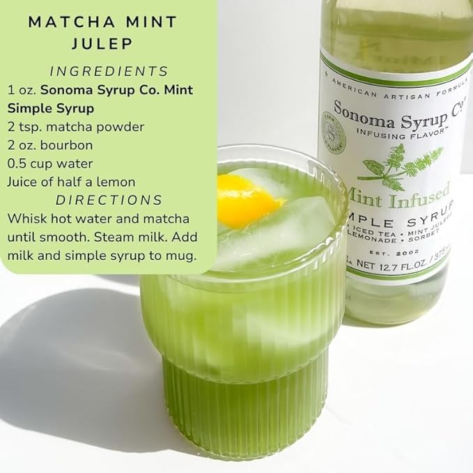 Sonoma Syrup Co. Mint Infused Simple Syrup 25.4 fl oz | for Coffee, Cocktails, and Cooking | Hand Crafted in the USA