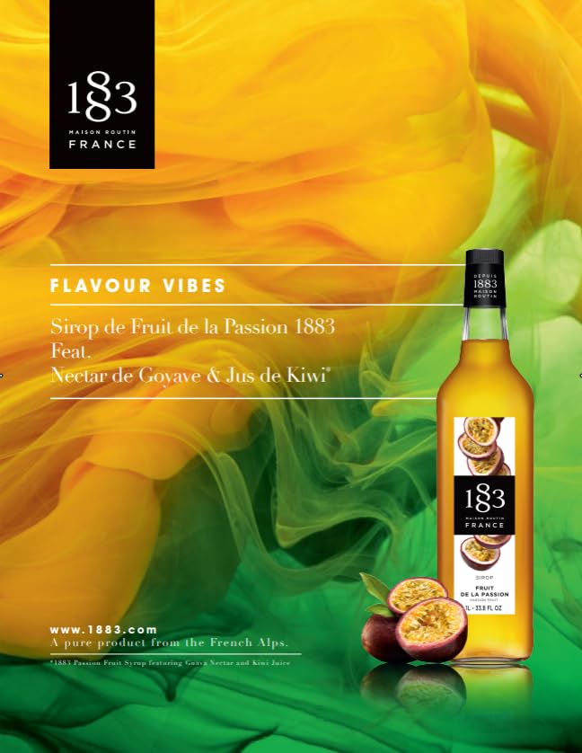 1883 Passion Fruit Syrup for Drinks, Made in France, 1 Liter Plastic Bottle