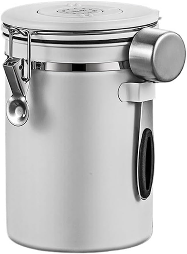 1200/1500/1800/2800ML Large Capacity Coffee Bean Vacuum Storage Container - Food-Grade Stainless Steel Airtight Canister With One-Way Air Valve For Grains, Tea, Nuts & Coffee Grounds(Beige,Small)