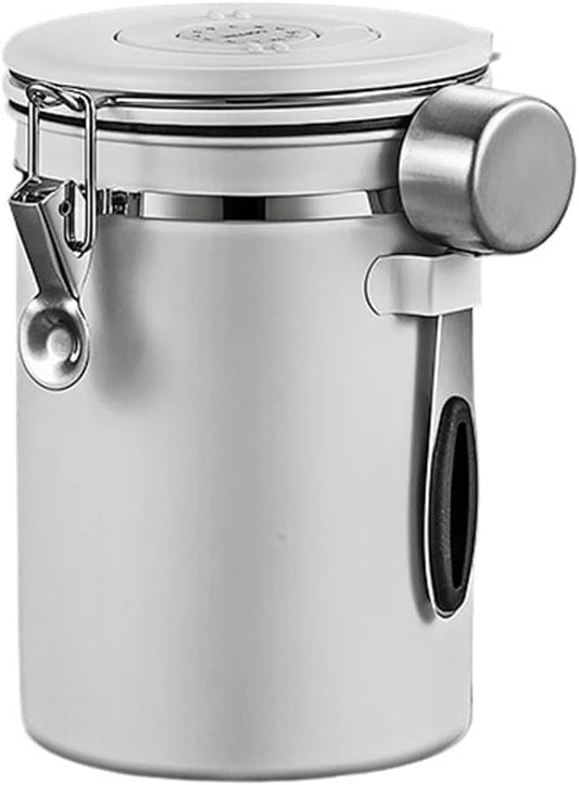 1200/1500/1800/2800ML Large Capacity Coffee Bean Vacuum Storage Container - Food-Grade Stainless Steel Airtight Canister With One-Way Air Valve For Grains, Tea, Nuts & Coffee Grounds(White,Large)