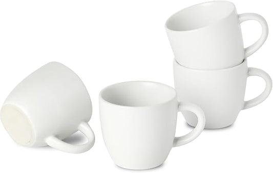 HASENSE Ceramic 3 OZ Espresso Cups, Porcelain Espresso Demitasse Cups Set of 4 for Double shot, Lungo and Ristretto, Tiny Italian Expresso Shot Coffee Mugs for Home and Office, White
