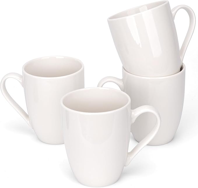 4 Pack Ceramic Coffee Mugs Set, 12 OZ Porcelain Coffee Cups with Handle, Hot Tea, Americano, Mocha, Milk, Latte, Snow, Dishwasher and Microwave Safe, Set of 4 White