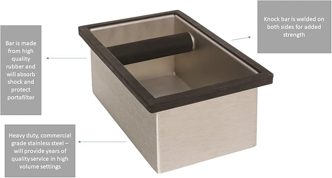 Rattleware Knock Box with Gasket and Splash Guard (9.25" x 5.5" x 4") - Heavy Duty Stainless Steel Construction - Ideal for Espresso Grounds Disposal - Perfect for High-Volume Espresso Bars