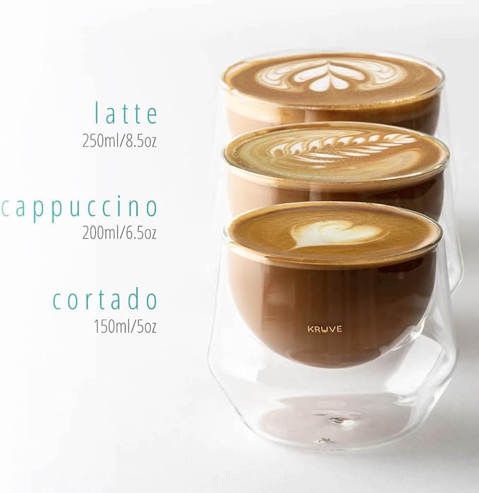 KRUVE IMAGINE Coffee Cups - Handcrafted Double-Wall Glass Cups (Set of 2, 6.5oz/200ml) - Perfect for Latte Art & Espresso - Durable Borosilicate Glass - Ideal Gift for Coffee Mugs Lovers - Cappuccino