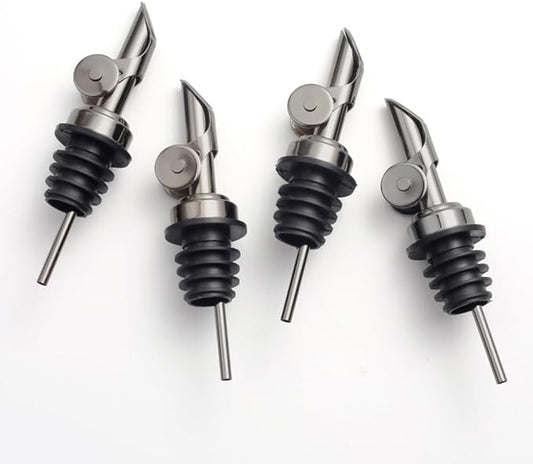 Molimoli Pack of 4 Premium Liquor Pour Spout Made of Stainless Steel with Automatic Anti-Oxidation Mechanism, Bottle Pourers for Alcohol and Wine, Olive Oil Dispenser Spout, Oil Bottle Spout, Black