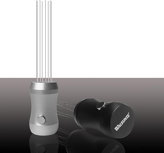 WDT Tool Espresso Distributor - Magnetic Espresso Distribution Tool with 8 x 0.4mm Stainless Steel Needles, Includes 3 Extra Replaceable Needles, Precision Espresso Stirrer (Silver)