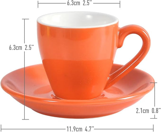 ionEgg Porcelain Espresso Cup with Saucer And Stainless Steel mini Spoons, Espresso shot Cup, 80ml/2.7Oz, Pack of 2, Orange