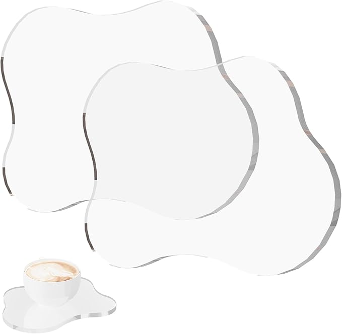 2 Pcak Acrylic Coasters Decorative Plates, Clear Cloud Shape bar Drink Coaster, Coffee Cup Coaster for Desk Accessories Office Home Decor,Perfect for Tabletop, Coffee Table, Kitchen, Bar（Clear）