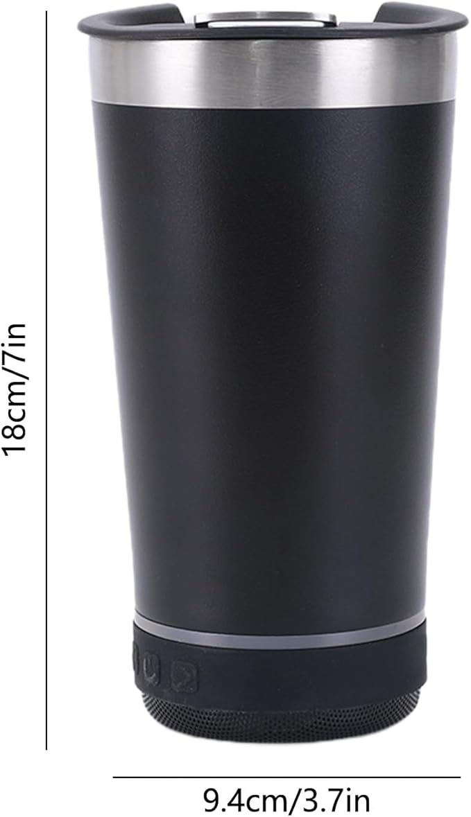 Black Tumbler with Bluetooth Speaker, Insulated Stainless Steel Travel Cup with Lid,MusicTumbler Cup with Speaker,Stainless Steel Speaker Tumbler for Gym, Office