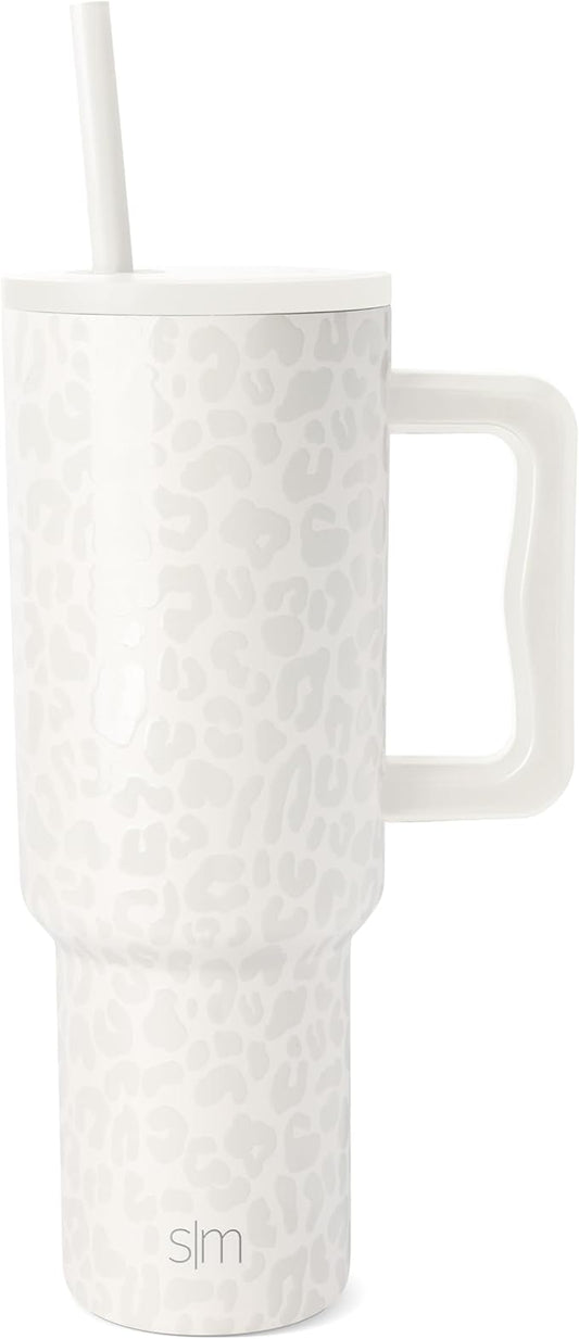 Simple Modern 40 oz Trek Tumbler with Handle and Straw Lid | Cup Holder Friendly Insulated Stainless Steel Travel Mug | Cream Leopard