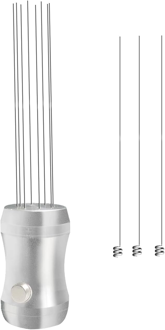 WDT Tool Espresso Distributor - Magnetic Espresso Distribution Tool with 8 x 0.4mm Stainless Steel Needles, Includes 3 Extra Replaceable Needles, Precision Espresso Stirrer (Silver)