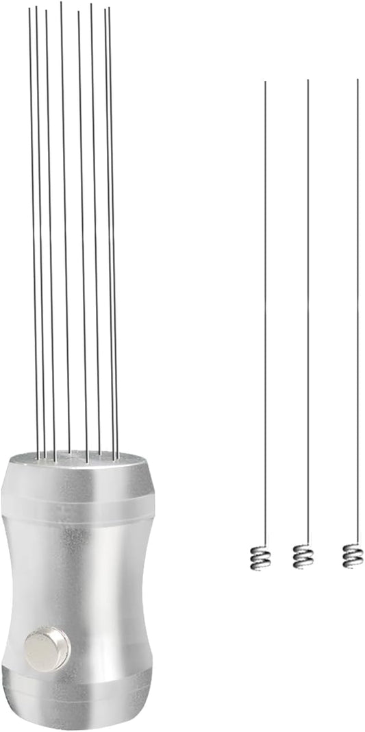 WDT Tool Espresso Distributor - Magnetic Espresso Distribution Tool with 8 x 0.4mm Stainless Steel Needles, Includes 3 Extra Replaceable Needles, Precision Espresso Stirrer (Silver)