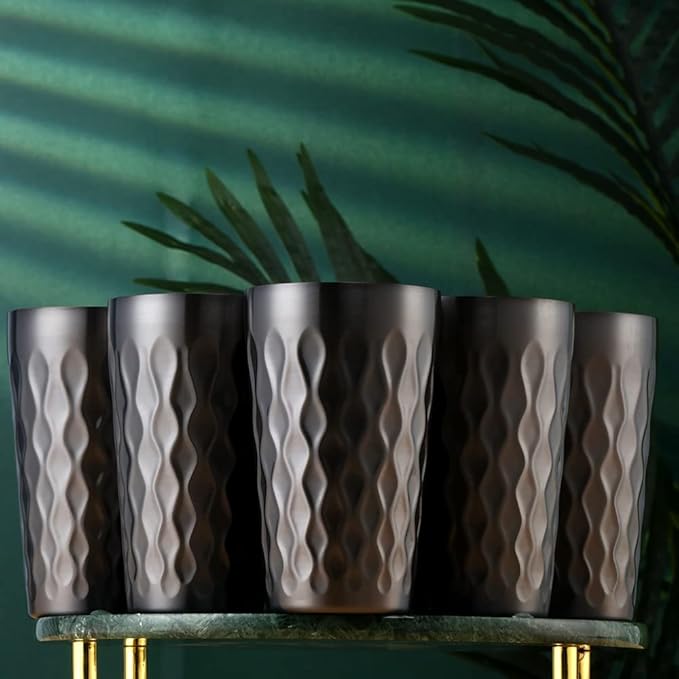 10oz Stainless Steel Cup Set, 6Pcs Double Wall Metal Cup,Vacuum Stackable Insulated Portable Drinking Tumblers Unbreakable Glasses，for Home Outdoor Restaurant (Black)