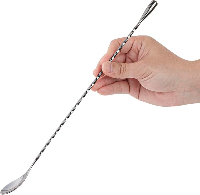Restaurantware Bar Lux 12 Inch Bar Spoon 1 Corkscrew Handle Cocktail Stirrer Spoon - Long Commercial Black Plated Stainless Steel Cocktail Mixing Spoon For Stirring And Mixing