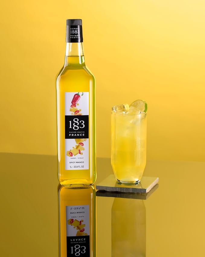 1883 Spicy Mango Syrup for Drinks, Made in France, 1 Liter Glass Bottle