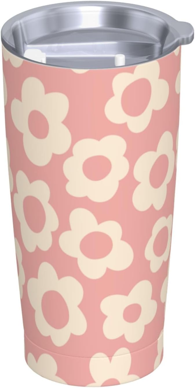 Vintage Groovy Flowers 20oz Stainless Steel Insulated Tumblers Travel Mug Cup Leakproof Gift For Men Women Hot & Cold Drinks Splash-Proof Lid Metal Straw and Brush