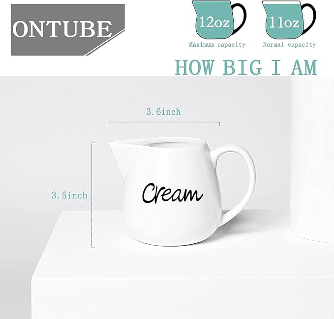 ONTUBE Porcelain Creamer, Ceramics Milk Creamer Pitcher 12OZ (White)