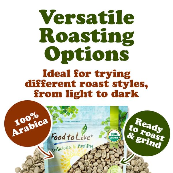 Food to Live Organic Nicaragua Arabica Green Coffee Beans, 2.5 Pounds – Whole, Unroasted, Washed Bean. Fresh Crop. No-GMO, Vegan, Bulk