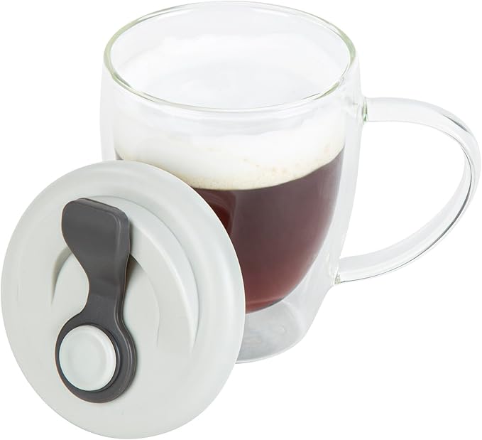 Restaurantware - Forma Professional 11.8 Ounce Insulated Travel Mug With Handle, 1 Double Wall Coffee Mug - Includes Lid, Reusable, Clear Borosilicate Glass Tumbler, Dishwashable, Microwavable