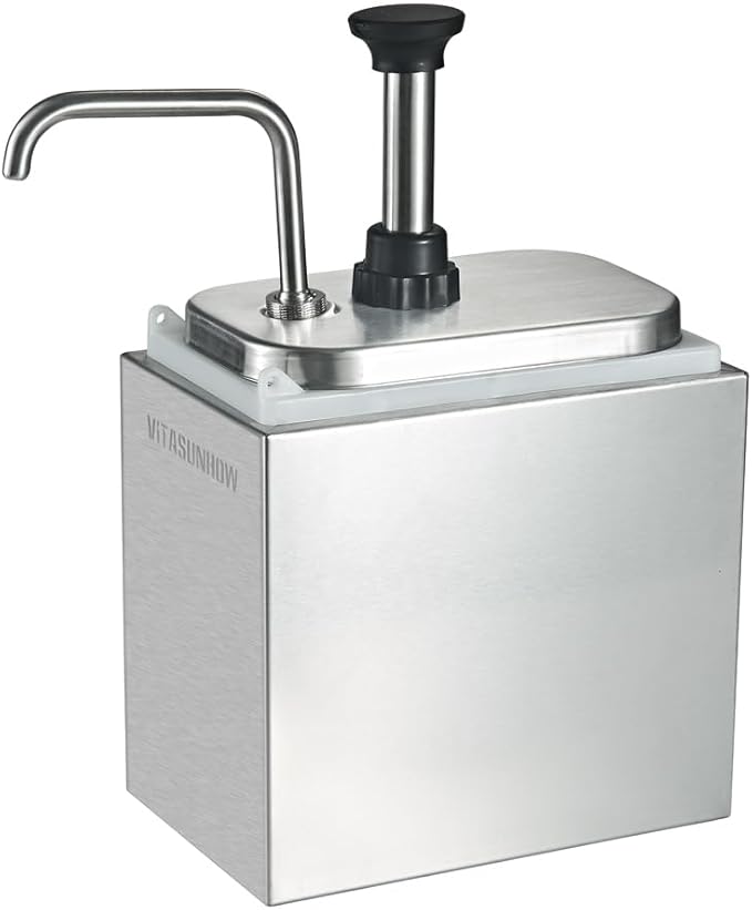 VITASUNHOW Sauce Pump Dispenser Stainless Steel Dispenser - Large Capacity Condiment Pump Dispenser Quantitative Pressure Head for Variety of Sauces (1002S)