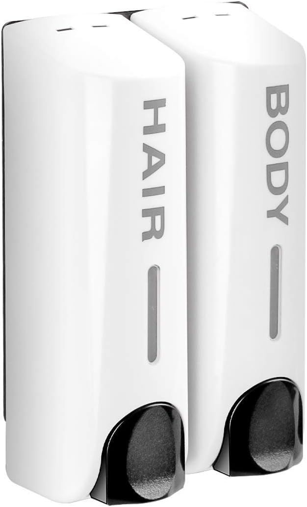 Wall Mounted Shower Soap Dispenser 2 Chamber No Drill Shampoo Dispenser for Shower, Refillable Shampoo Bottles, Wall Shampoo and Body Wash Dispenser for Bathroom Hotel 2 * 350ml White