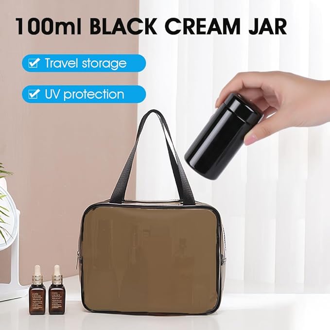 100g Black Ultraviolet Glass Jar with Lid,100 ml Airtight Smell Proof Container,Refillable Containers Jar,Ideal for Long term storage Oil,Coffee,Spices (B capacity: 100ml 3-PCS)