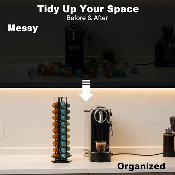Coffee Pod Holder for Nespresso OriginalLine Capsules, Rotating Carousel Coffee Pods Holder Coffee Station Organizer Countertop Storage Rack -Black/40 Pods Capacity