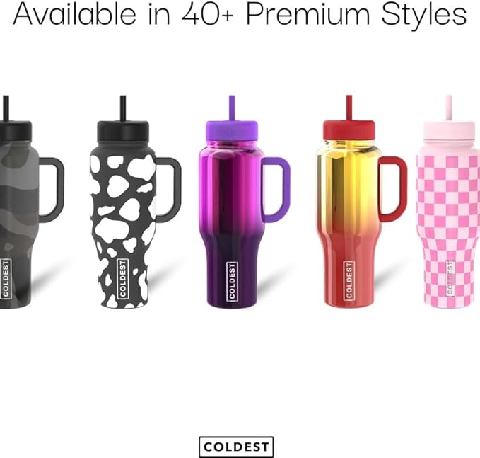 Coldest Tumbler with Handle and Straw, 100% Spill Proof Tumbler with Straw (3 Lids), Stainless Steel Insulated Leakproof Tumblers for Women Men, Cup Holder Friendly, 46 oz (Almond Blossom)