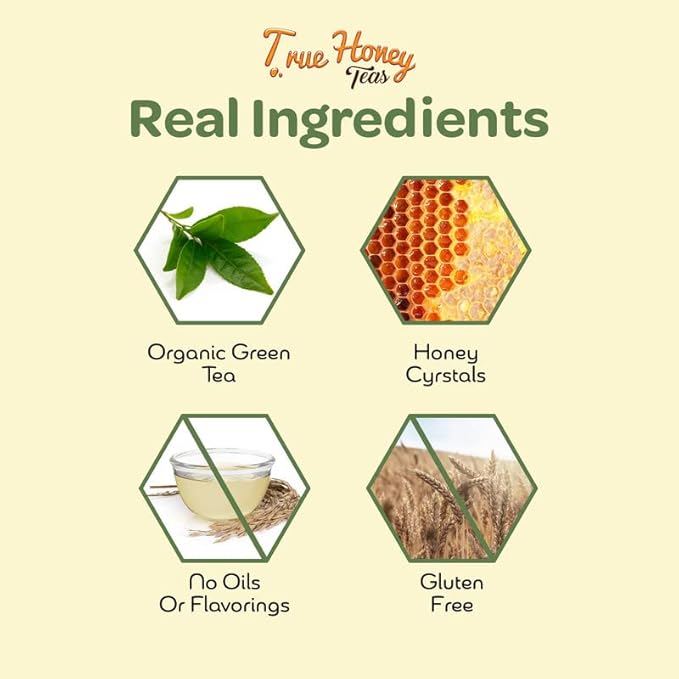 True Honey Green Tea Bags - Honey Crystals Blended in Every Sachet - Supportive Heart Antioxidants - All Natural Contains Caffeine Tea Bag 24 Count
