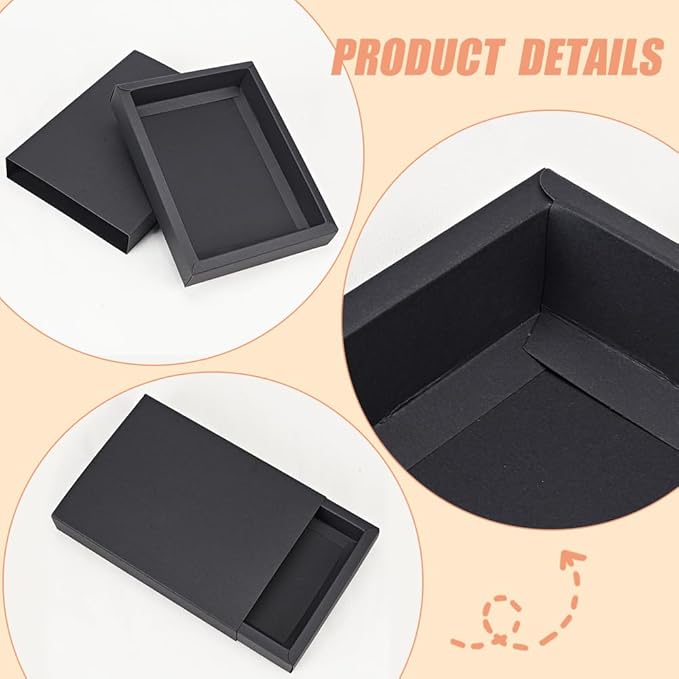 BENECREAT 10 Pack Kraft Paper Drawer Box 20x15x3cm Black Soap Jewelry Candy Treat Snacks Boxes Small Gift Boxes for Valentine's Day Wedding Party Favors, Gift Packaging