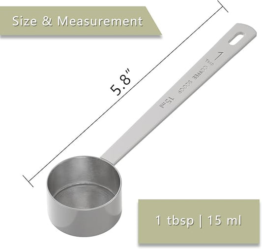 2PCS 1 Tablespoon Coffee Scoop, Long Handle Measuring Spoon, One tbsp (15ml) Stainless Steel Scooper