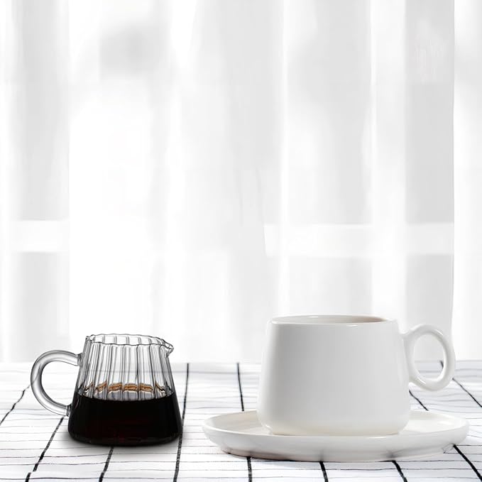 Glass Milk Frothing Pitcher 12Oz Clear Creamer Jug for Coffee Tea Syrup Serving Home Restaurant Use