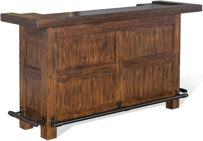 Pemberly Row 78" Farmhouse Wood Freestanding Island Home Bar Unit, Stemware Wine Rack, Storage Cabinets, for Kitchen and Basements, in Mahogany Brown
