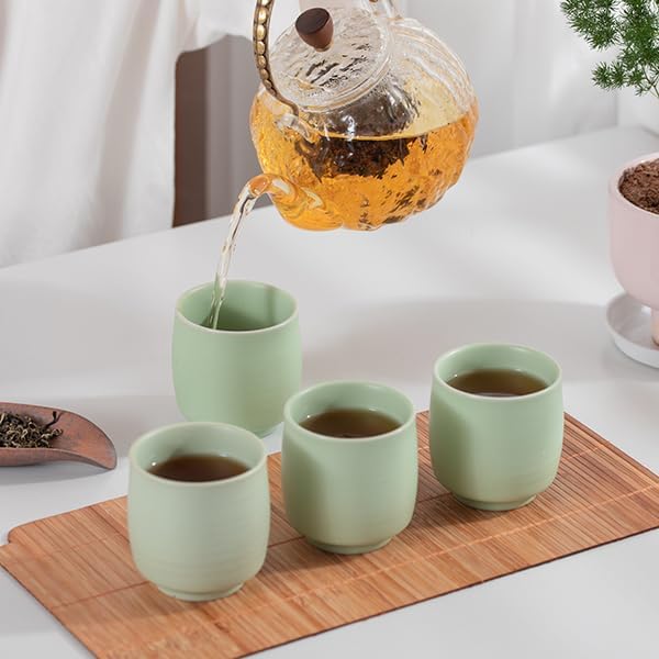 TEANAGOO Japanese Tea Cups, Chinese Tea Cup, 7.2Oz / 205 Ml, Ceramic Tea Cups for Adults, Ceramic Cups no Handles, Japanese Cups, Matcha Cup, Lt.Green, 4 Pcs/Box, H8