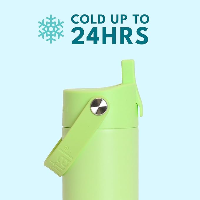 Elemental 24oz Insulated Water Bottle with Straw - 100% Leak-Proof Stainless Steel Core Water Bottles for Travel, Sports and Gym - Double Wall Insulation & BPA Free - Key Lime