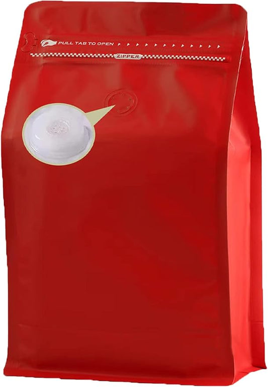 Coffee Bags with Valve(8 oz,1/2 lb,50pcs) Red High Barrier Aluminumed Foil Flat Bottom Heat Sealed Coffee Beans Packaging Bags Side Zipper Resealable Bags for Home or Business