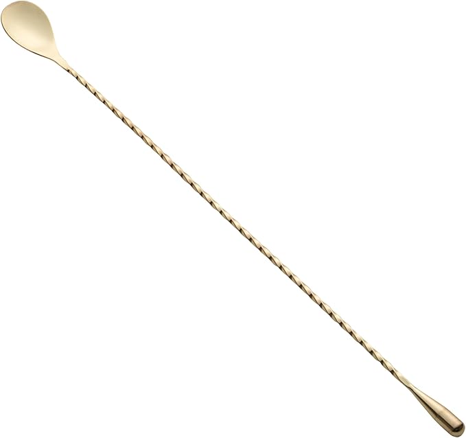 Restaurantware Bar Lux 16 Inch Bar Spoon 1 Corkscrew Handle Cocktail Stirrer Spoon - Long Commercial Gold-Plated Stainless Steel Cocktail Mixing Spoon For Stirring And Mixing