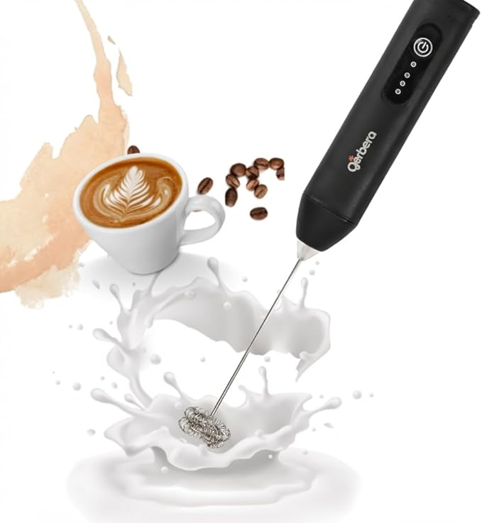 Gerbera Rechargeable Milk Frother Handheld,3 Speed Adjustable Electric Whisk Foam Maker, Handheld Drink Mixer, Frother Wand,Milk Foamer for Protein Powder, Drinks (Black)