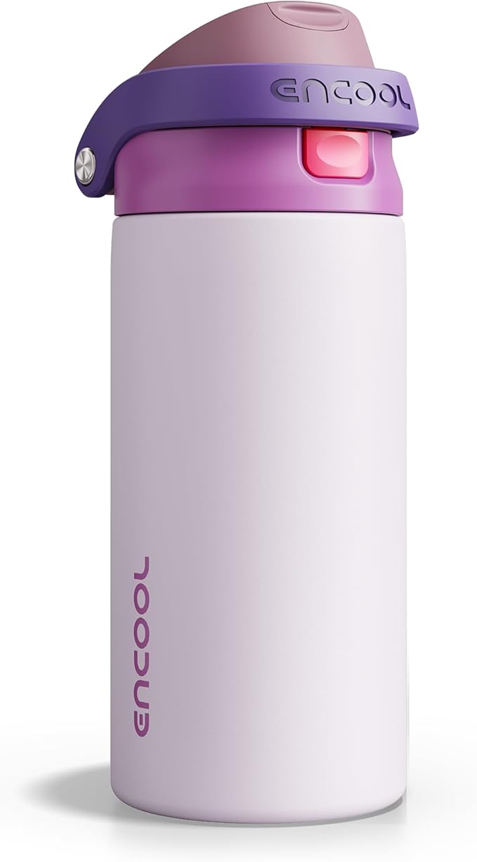 ENCOOL Leakproof Insulated Water Bottle with Straw Dual-Sip Water Bottle Bag-Safe Design for Work, Commute & Gym – Keeps Drinks Cold All Day, 18 oz, Purple Cabbage