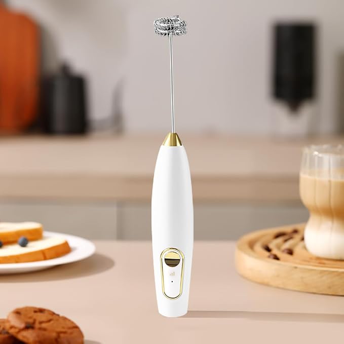 Electric Milk Frothers,Stainless Steel,Mini Handheld.Quick Type-C Charging for Coffee Lattes,Cappuccinos,Egg Whipping & Hot Choc.With Double-Layer Stirrer Head.(white)