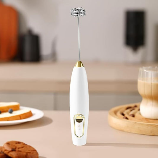 Electric Milk Frothers,Stainless Steel,Mini Handheld.Quick Type-C Charging for Coffee Lattes,Cappuccinos,Egg Whipping & Hot Choc.With Double-Layer Stirrer Head.(white)