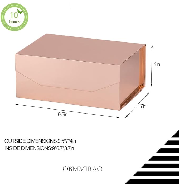 10 Small Rose Gold Gift Boxes 9.5x7x4 Inches, Magnetic Gift Box with Lid for Gift Packaging, Wholesale gift boxes for Presents, Bridesmaid Proposal Boxes (Glossy Rose Gold, 10pcs/pack)