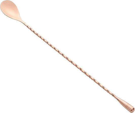 Restaurantware Bar Lux 12 Inch Bar Spoon 1 Corkscrew Handle Cocktail Stirrer Spoon - Long Commercial Copper-Plated Stainless Steel Cocktail Mixing Spoon For Stirring And Mixing