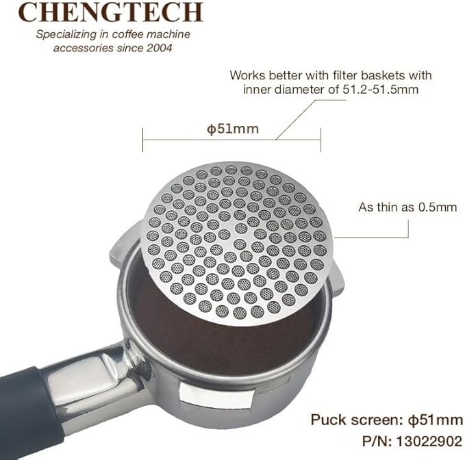 Chengtech 51mm Espresso Puck Screen - 0.5mm 304 Stainless Steel, Fits DeLonghi EC685, EC680, SMEG & More