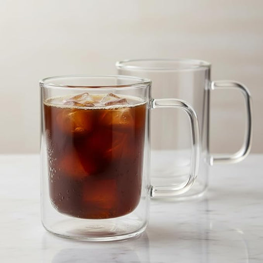 Aquach 12 oz Double Walled Glass Coffee Mugs with Handle, 2-Pack - Ideal for Latte, Cappuccino and Tea